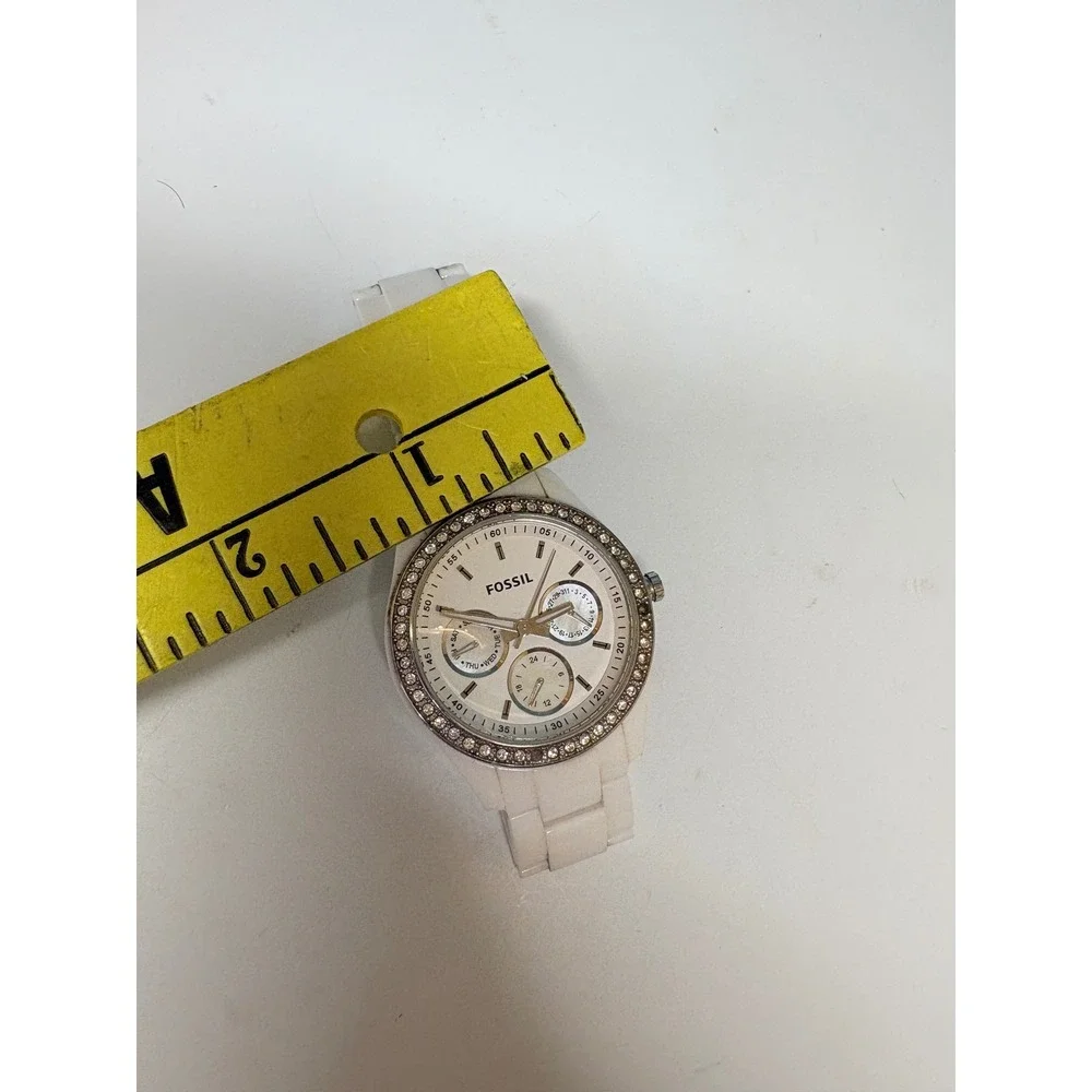 Fossil Stella White Resin Multifunction Watch Crystal Bezel 38mm Need Battery